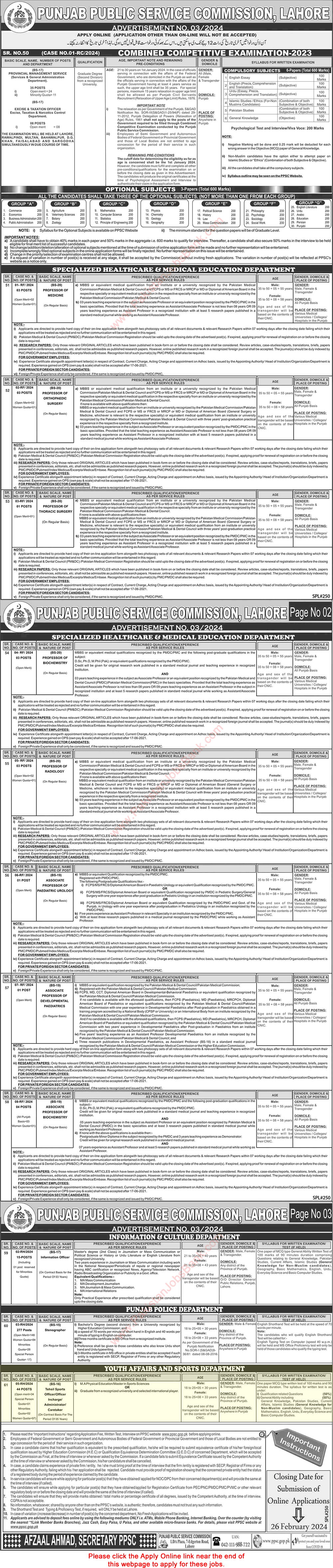 Youth Affairs and Sports Department Punjab Jobs February 2024 PPSC